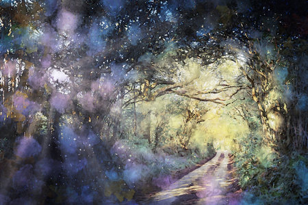 Watercolor Landscape Background Illustrationの写真素材