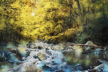 Watercolor Landscape Background Illustrationの写真素材