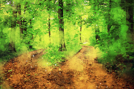 Watercolor Landscape Background Illustrationの写真素材