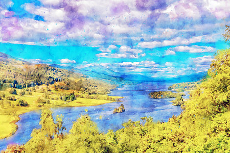 Watercolor Landscape Background Illustrationの写真素材