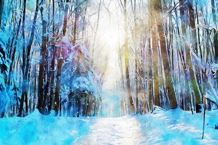 Watercolor Landscape Background Illustrationの写真素材