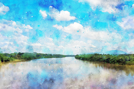 Watercolor Landscape Background Illustrationの写真素材