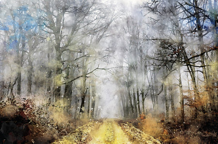 Watercolor Landscape Background Illustrationの写真素材