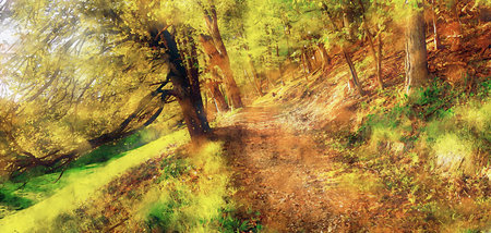 Watercolor Landscape Background Illustrationの写真素材