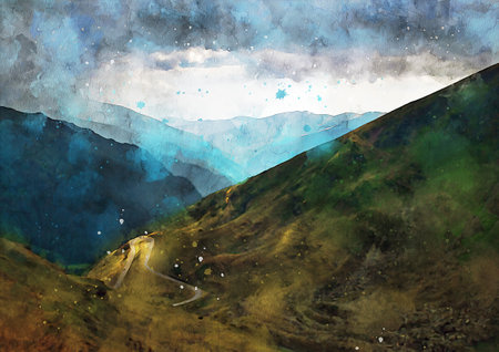 Watercolor Landscape Background Illustrationの写真素材