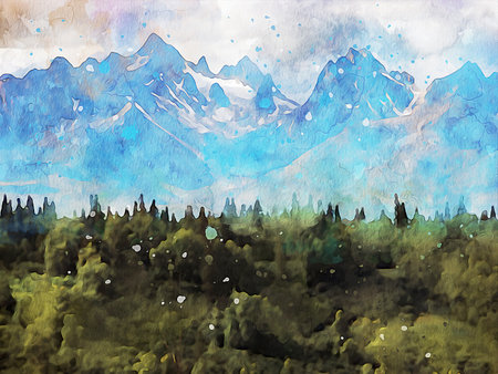 Watercolor Landscape Background Illustrationの写真素材