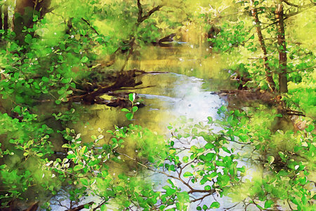 Watercolor Landscape Background Illustrationの写真素材