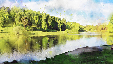 Watercolor Landscape Background Illustrationの写真素材