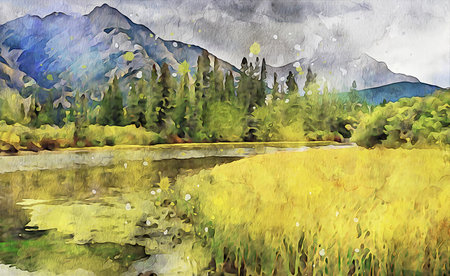 Watercolor Landscape Background Illustrationの写真素材
