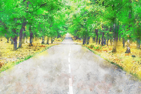 Watercolor Landscape Background Illustrationの写真素材