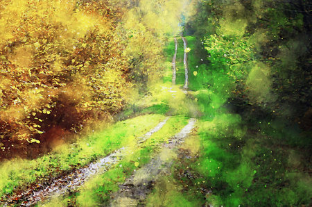 Watercolor Landscape Background Illustrationの写真素材