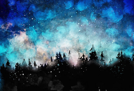 Watercolor Landscape Background Illustrationの写真素材