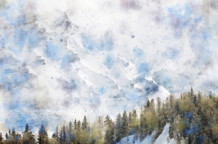 Watercolor Landscape Background Illustrationの写真素材