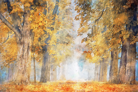 Watercolor Landscape Background Illustrationの写真素材