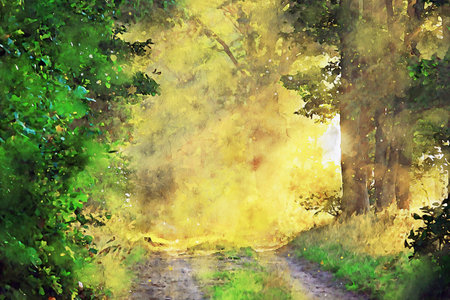 Watercolor Landscape Background Illustrationの写真素材