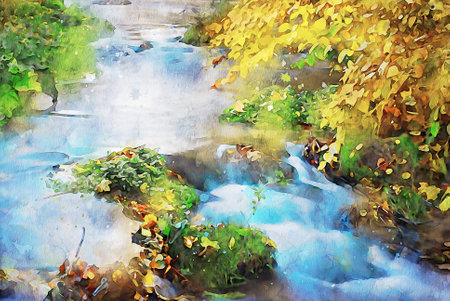 Watercolor Landscape Background Illustrationの写真素材