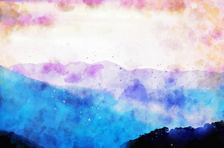 Watercolor Landscape Background Illustrationの写真素材