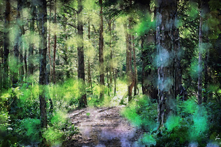Watercolor Landscape Background Illustrationの写真素材