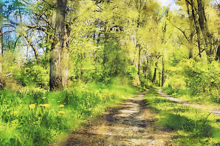Watercolor Landscape Background Illustrationの写真素材