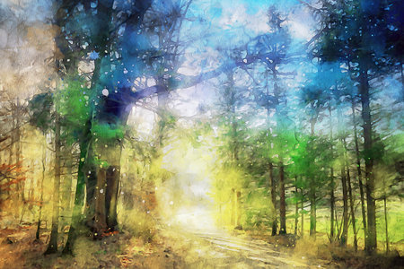 Watercolor Landscape Background Illustrationの写真素材