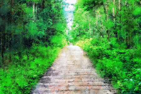Watercolor Landscape Background Illustrationの写真素材