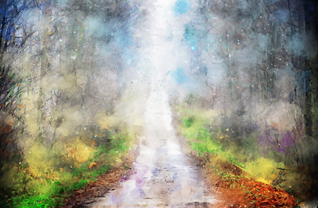 Watercolor Landscape Background Illustrationの写真素材