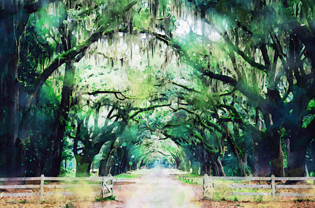 Watercolor Landscape Background Illustrationの写真素材