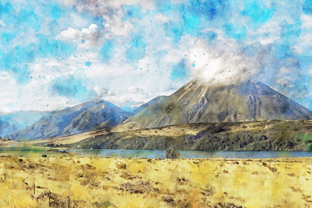 Watercolor Landscape Background Illustrationの写真素材