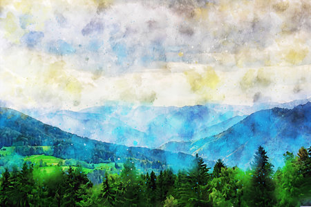 Watercolor Landscape Background Illustrationの写真素材