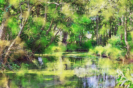 Watercolor Landscape Background Illustrationの写真素材