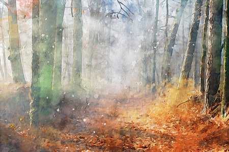 Watercolor Landscape Background Illustrationの写真素材