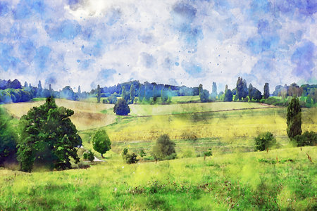 Watercolor Landscape Background Illustrationの写真素材