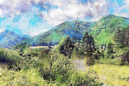 Watercolor Landscape Background Illustrationの写真素材