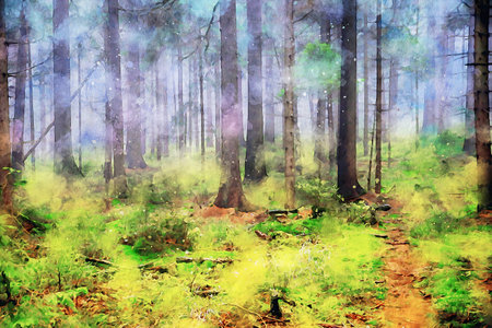 Watercolor Landscape Background Illustrationの写真素材
