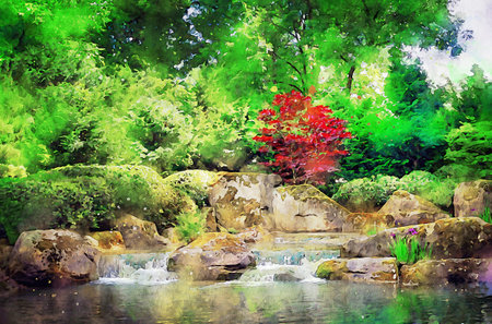 Watercolor Landscape Background Illustrationの写真素材