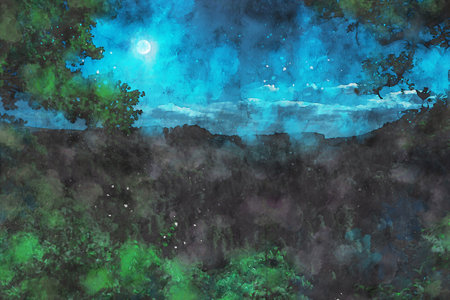Watercolor Landscape Background Illustrationの写真素材