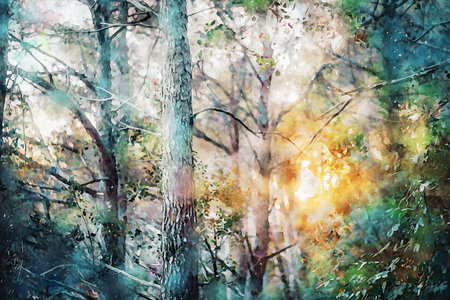 Watercolor Landscape Background Illustrationの写真素材