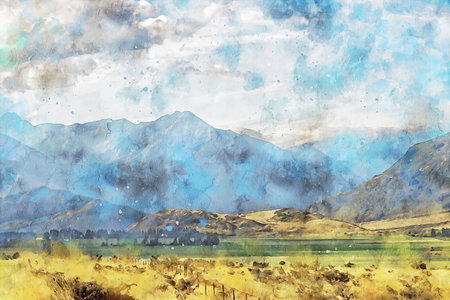 Watercolor Landscape Background Illustrationの写真素材