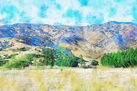 Watercolor Landscape Background Illustrationの写真素材