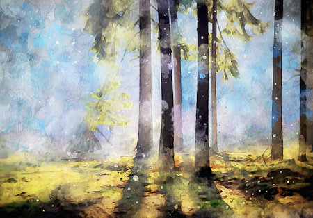 Watercolor Landscape Background Illustrationの写真素材