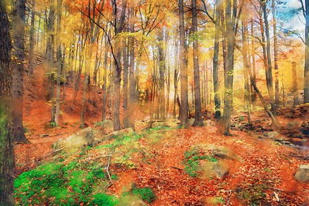 Watercolor Landscape Background Illustrationの写真素材