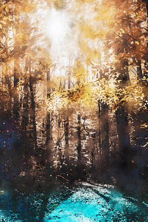 Watercolor Landscape Background Illustrationの写真素材