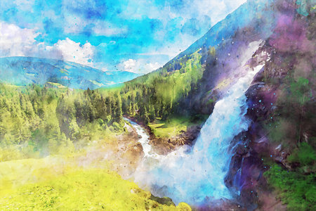 Watercolor Landscape Background Illustrationの写真素材