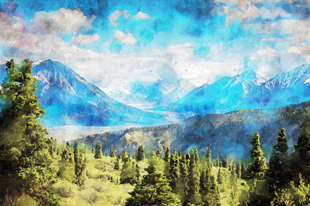 Watercolor Landscape Background Illustrationの写真素材
