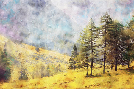 Watercolor Landscape Background Illustrationの写真素材
