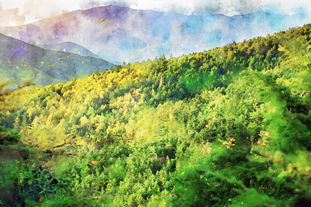 Watercolor Landscape Background Illustrationの写真素材
