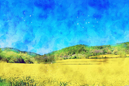Watercolor Landscape Background Illustrationの写真素材