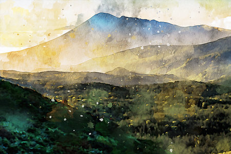 Watercolor Landscape Background Illustrationの写真素材