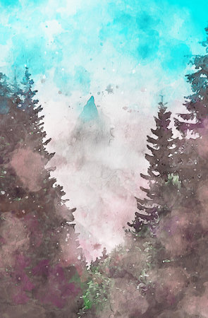 Watercolor Landscape Background Illustrationの写真素材