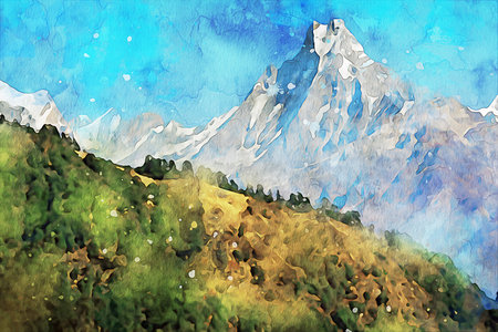 Watercolor Landscape Background Illustrationの写真素材